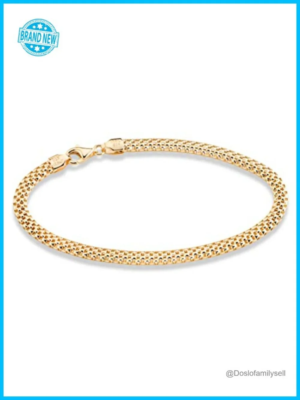 18K Gold Plated 925 Sterling Silver 4mm Mesh Link Chain Bracelet Lobster Clasp